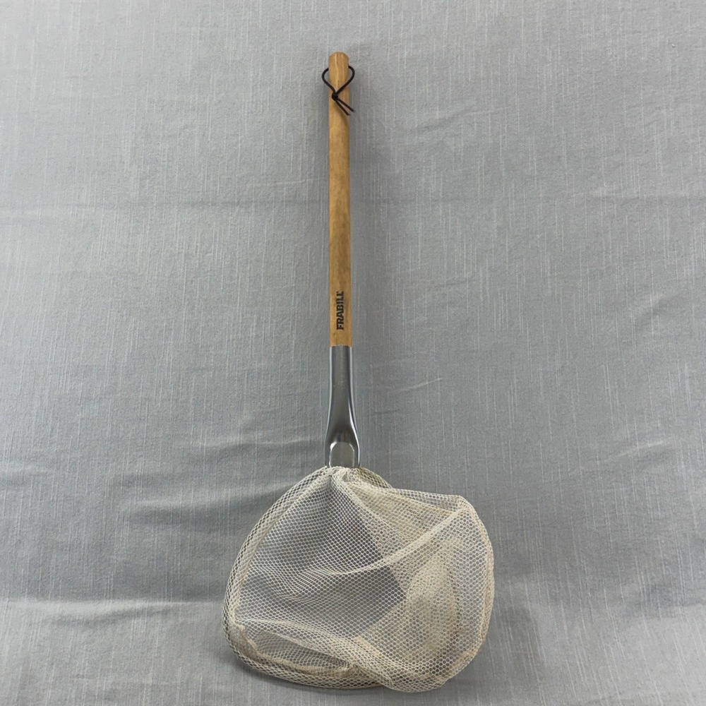 Frabill Fishing Net Wood Handle Small Mesh Landing Net Brown Silver 27.5in